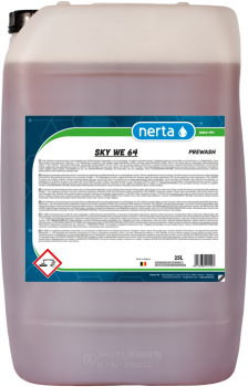 Nerta zeep WE64-25  - WE64-25 -  NERTA SKY WE 64 is een licht alkalisch, nanomoleculair en sterk geconcentreerd voorwasmiddel voor het reinigen van alle soorten auto’s of vrachtwagens. 

 Het kan gebruikt worden geautomatiseerde systemen of in hogedruk reinigers met schuimsystemen.  
